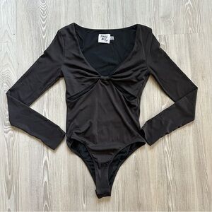 princess polly - black long sleeve vneck body suit with cutouts